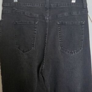 Black Stretch Frayed Double Hem Wide Leg Jeans